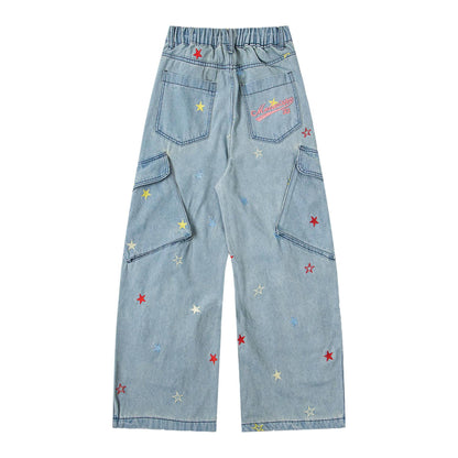 Embroidered curved knife jeans