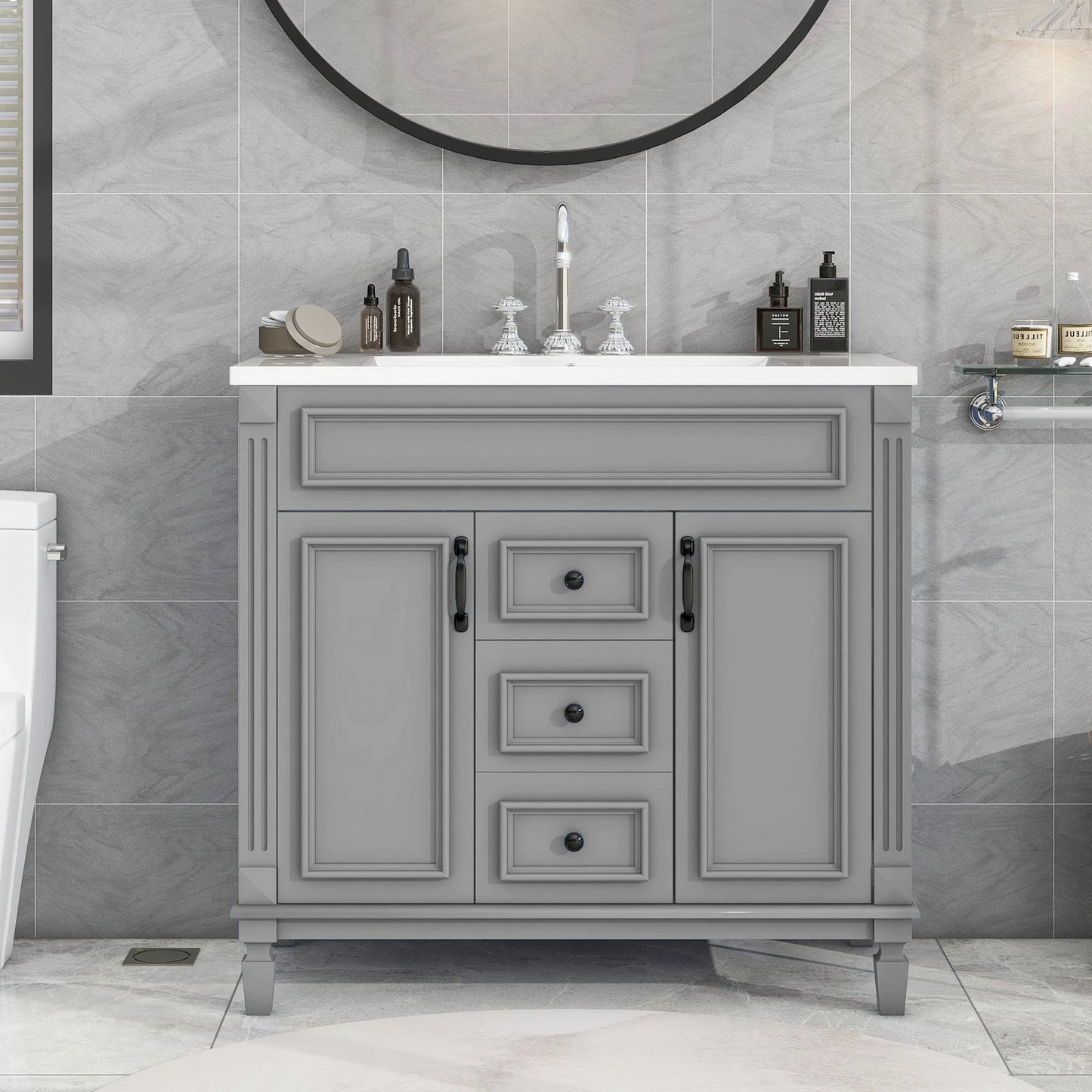 36'' Bathroom Vanity with Top Sink, Modern Bathroom Storage Cabinet with 2 Soft Closing Doors and 2 Drawers, Single Sink Bathroo by eprolo