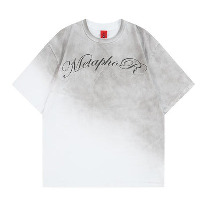 Letter hot stamping and spray dyeing short sleeved T-shirt