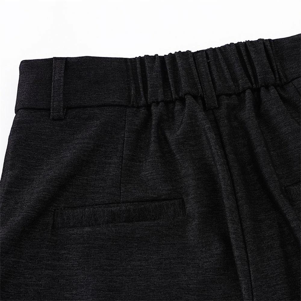 Elastic Waistband Pleat Design Solid Color Straight Leg Pants by eprolo