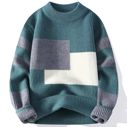 Men's Relaxed Fit Color Block Long Sleeve Knit Sweater