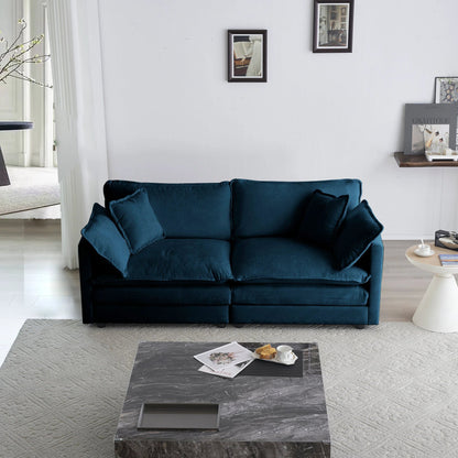 Modern Fabric Loveseat Sofa Couch for Living Room, Upholstered Large Size Deep Seat 2-Seat Sofa with 4 Pillows ,Blue Chenille by eprolo
