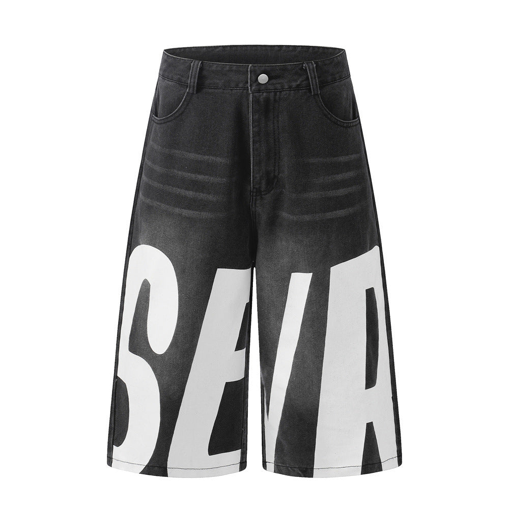 Shorts en jean vintage à grandes lettres imprimées