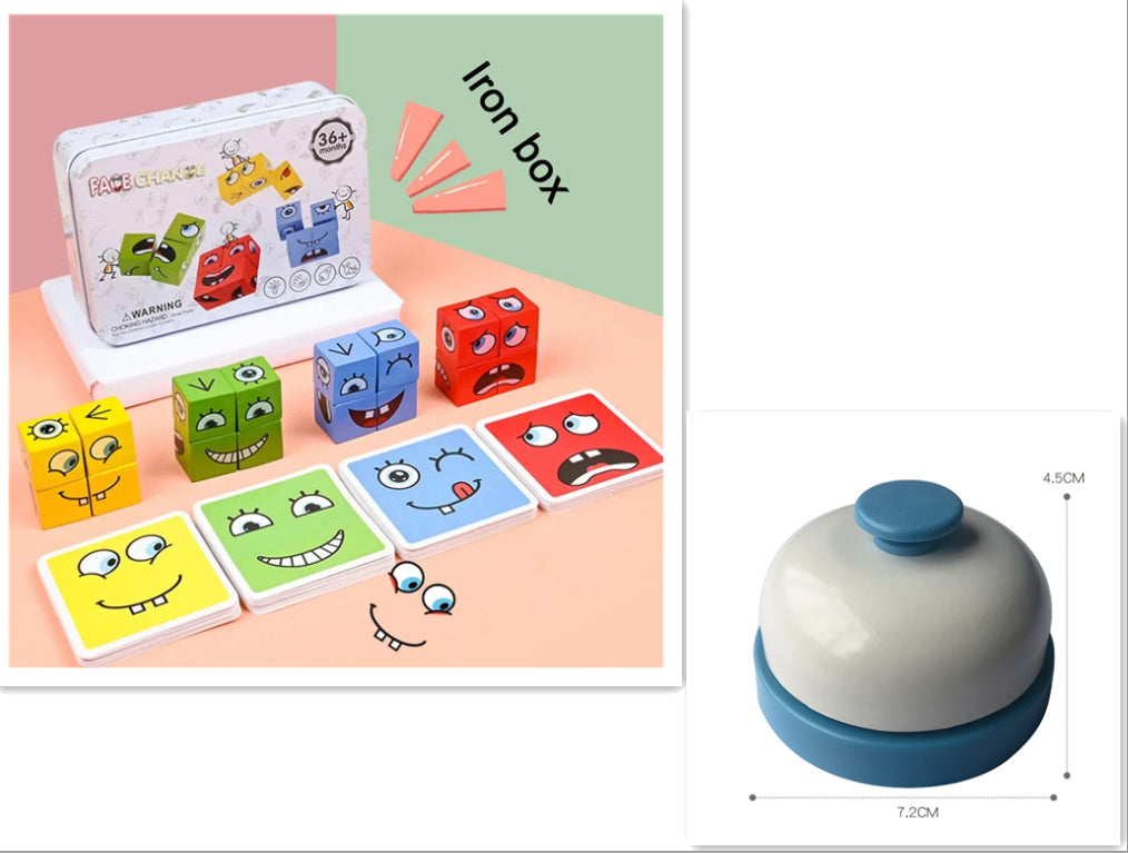 Jouet en Bois Expressions Cubes Magiques en Bois Blocs de Construction Motif Visage Jouets Éducatifs Montessori Puzzles Blocs à Assortir en Bois