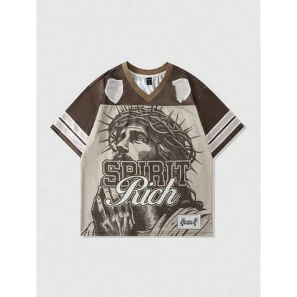 Retro Letter T-shirt Polyester Mesh American Retro