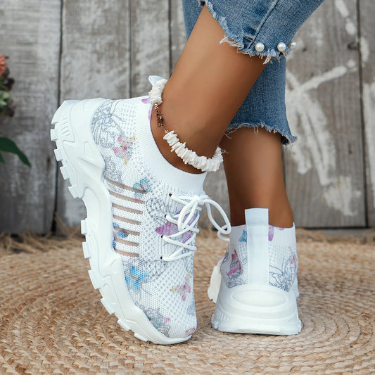 Zapatillas de Malla con Estampado de Mariposa para Mujer, Zapatos Planos Casuales, Zapatillas de Moda para Correr, Trotar y Caminar