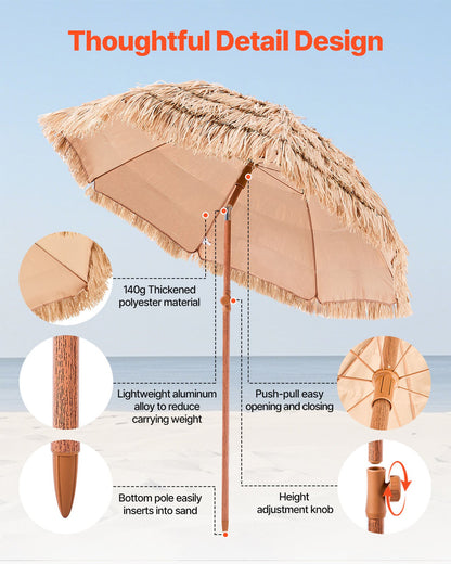 Parasol de terrasse en chaume Tiki, 1,8 m, pour piscine, plage