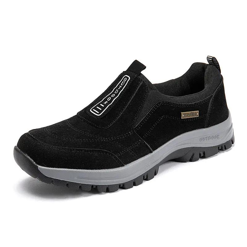 Men's outdoor hiking shoe, black suede with gray rugged sole