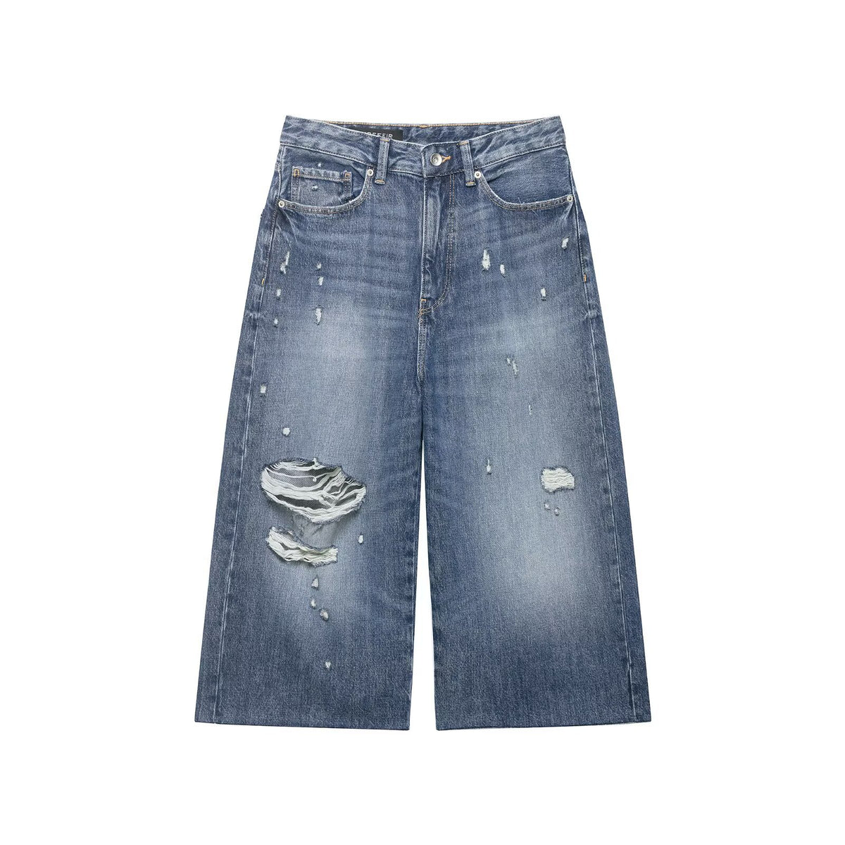 Denim shorts with distressed holes, mid-rise navy blue by eprolo