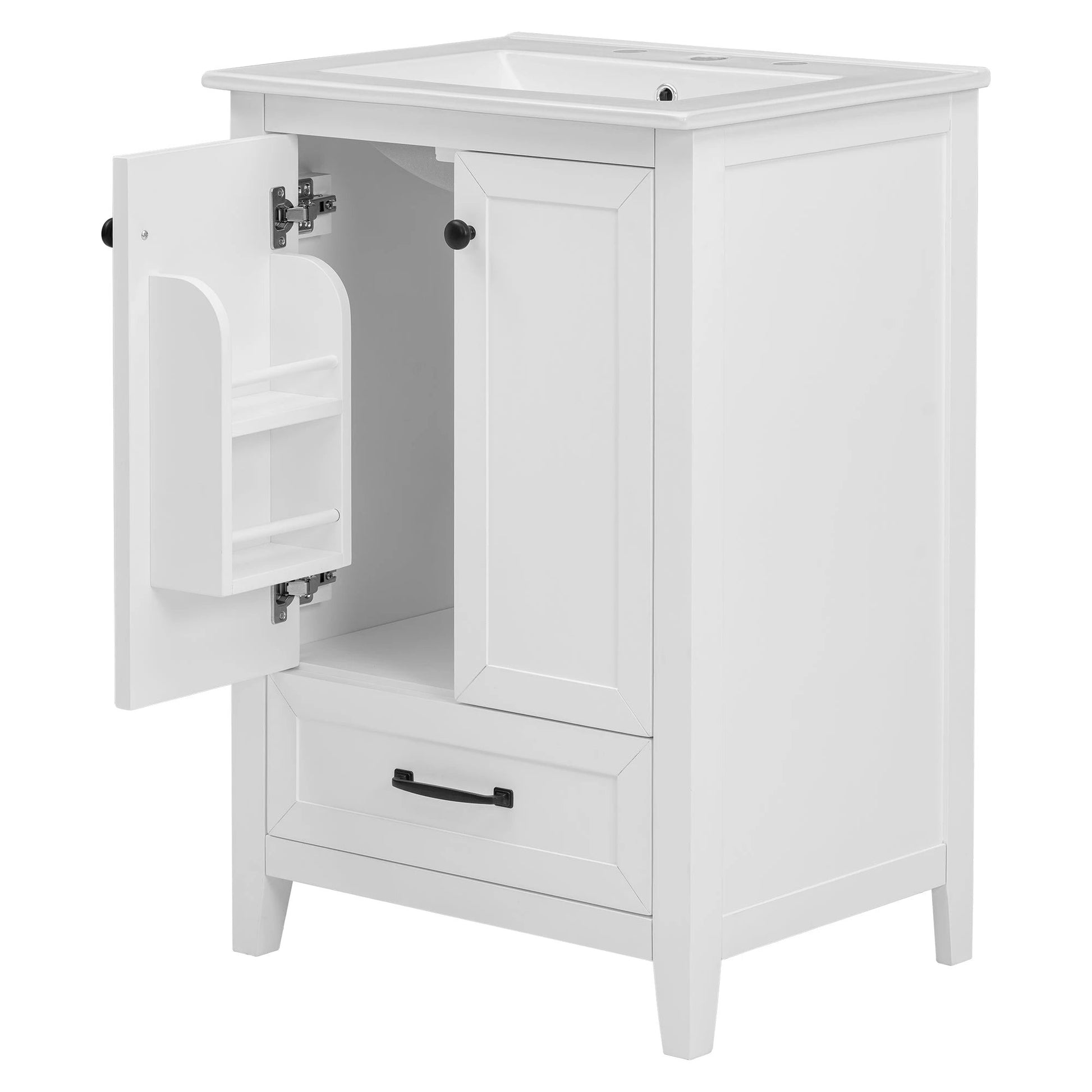 24" Bathroom Vanity with Sink, Bathroom Vanity Cabinet with One Drawer and Doors, Solid Wood and MDF, White by eprolo
