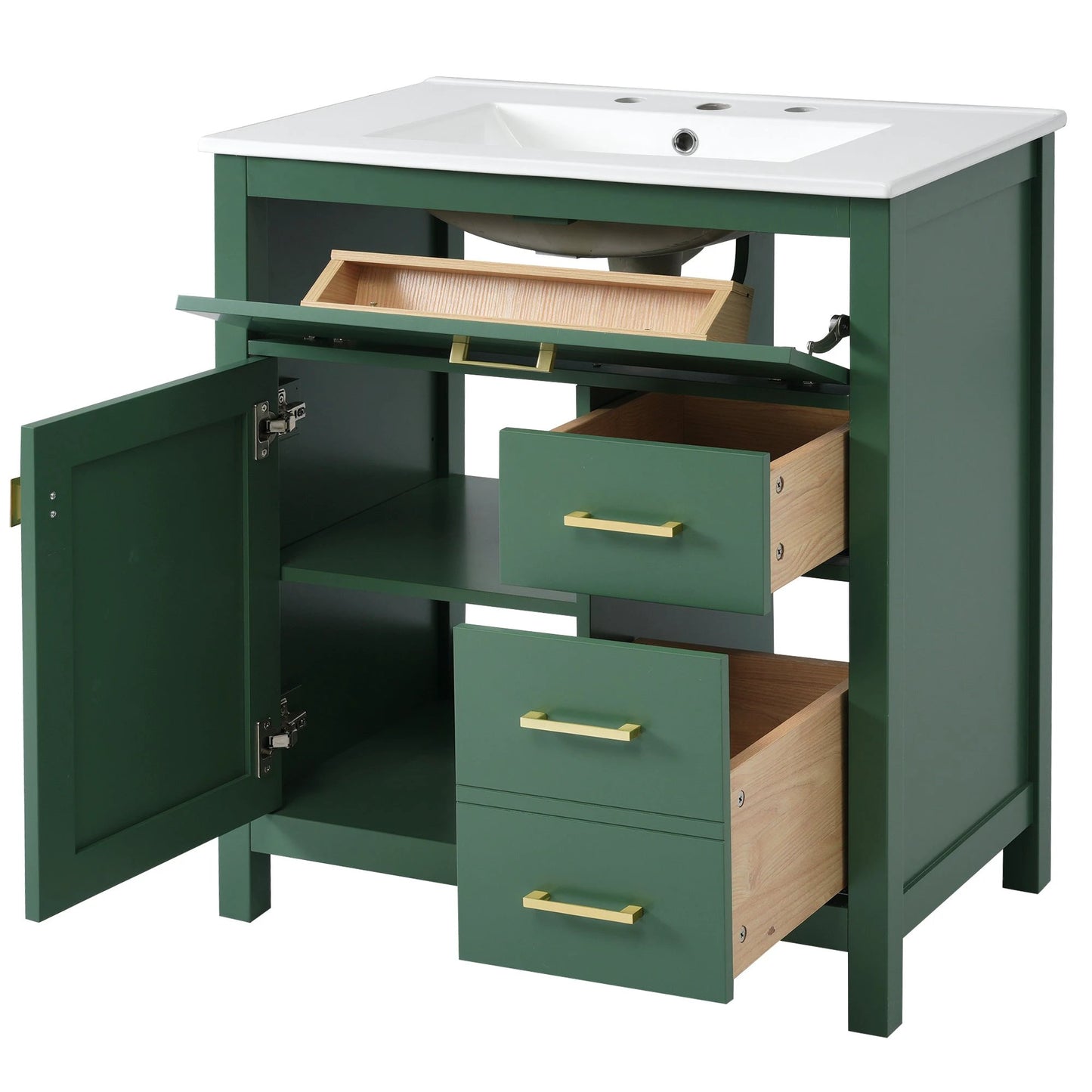 30-Inch Green Bathroom Vanity with Ceramic Sink and Ample Storage - Ideal Choice for Small Bathrooms by eprolo