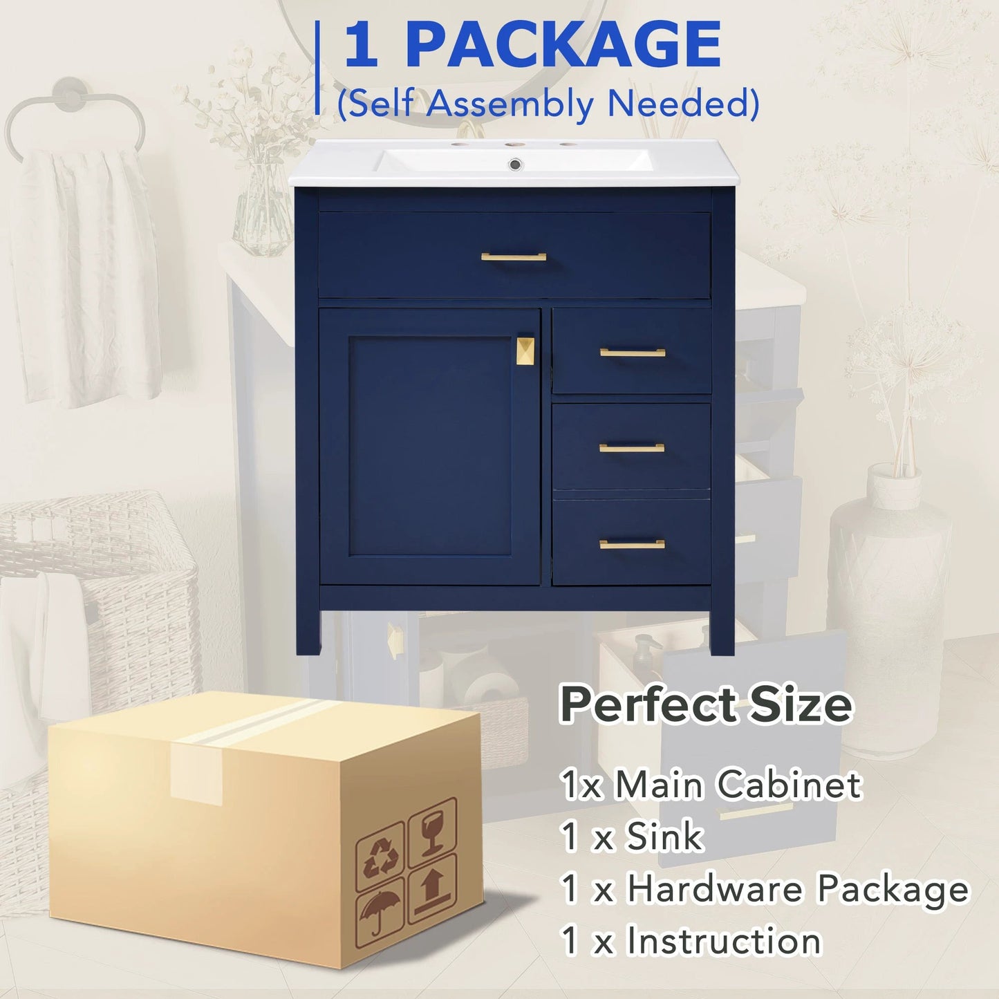 30-Inch Blue Bathroom Vanity with Ceramic Sink and Ample Storage - Ideal Choice for Small Bathrooms by eprolo