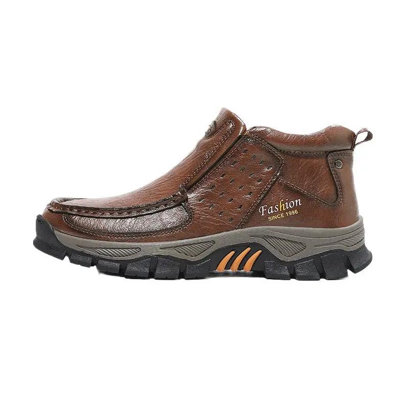 Mens Casual Metal Ankle Boots by AdTec, brown leather with rugged outsole