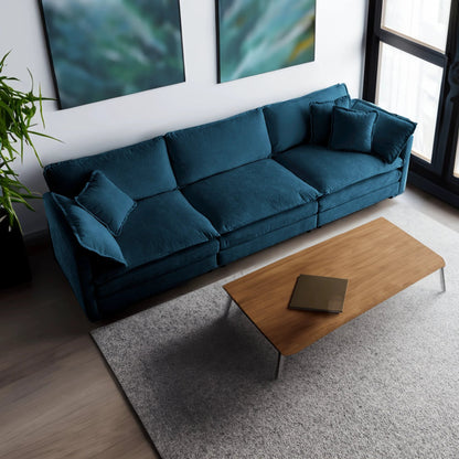 Mid-Century Modern Couch 3-Seater Sofa with 2 Armrest Pillows and 3 Toss Pillows, Couch for Living Room Blue Chenille by eprolo