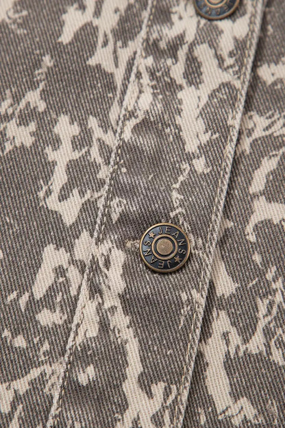 Abstract Print Long Sleeve Denim Jacket by Trendsi with metal button details