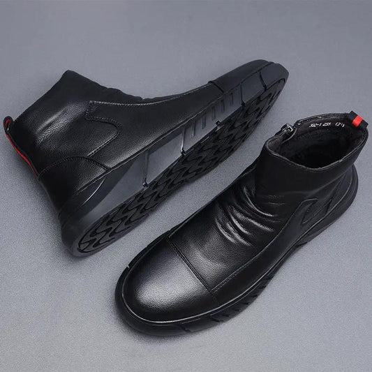 UrbanWalk Black Classic High Top Boots, smooth PU, pair with rugged outsole
