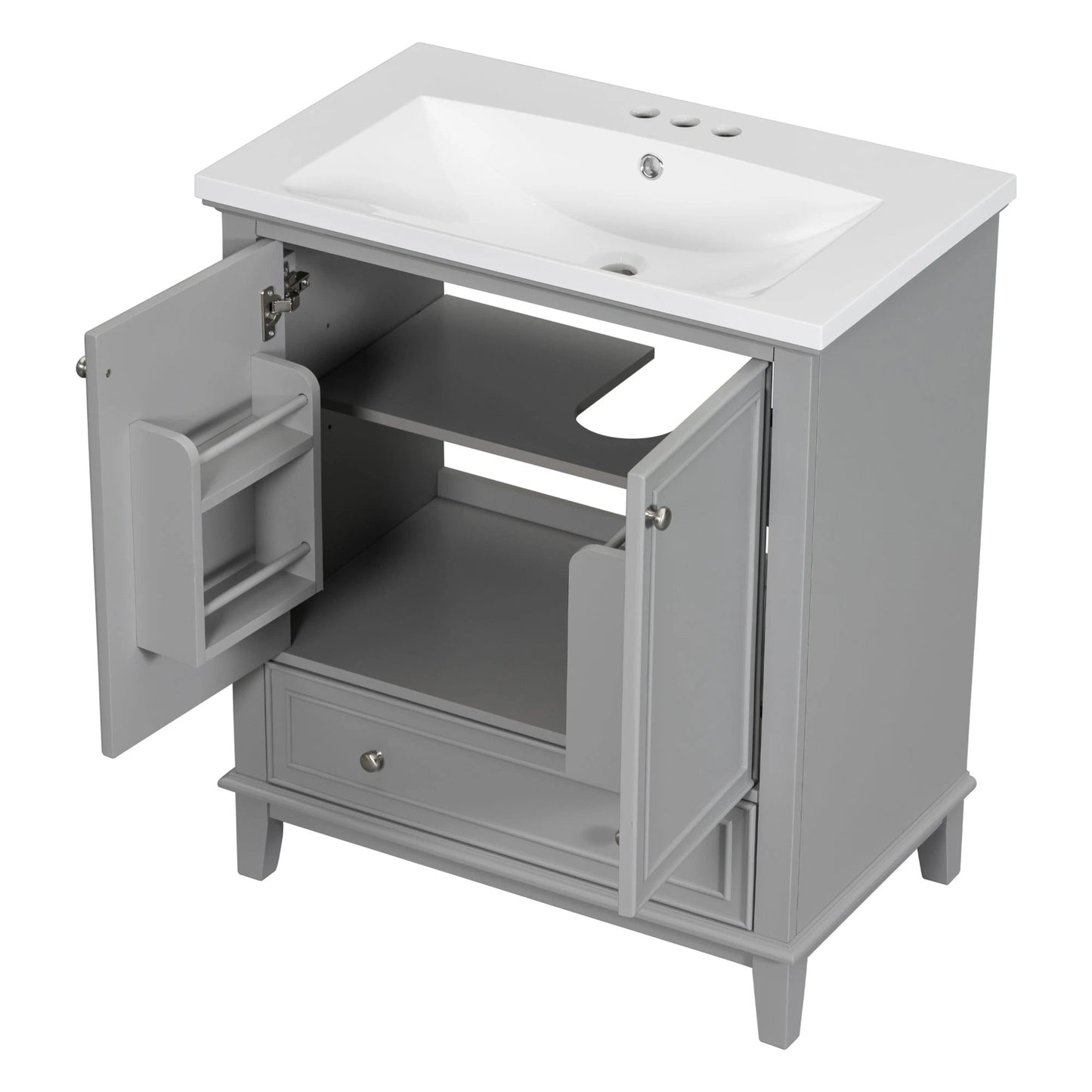 30inchgrey Bathroom Vanity with Sink ComboMulti-functional Bathroom Cabinet with Doors and Drawer Solid Frame and MDF Board by eprolo
