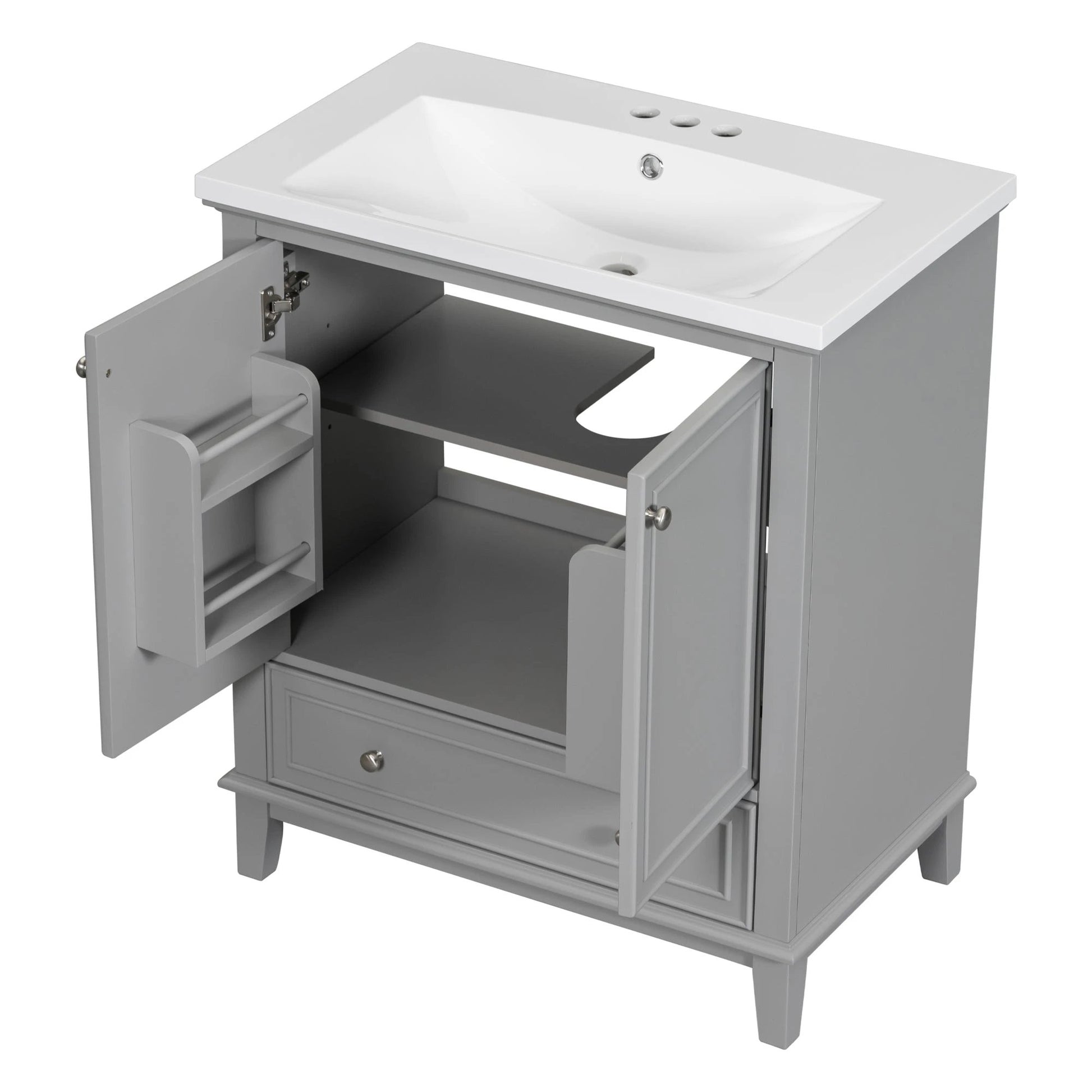 30inchgrey Bathroom Vanity with Sink ComboMulti-functional Bathroom Cabinet with Doors and Drawer Solid Frame and MDF Board by eprolo