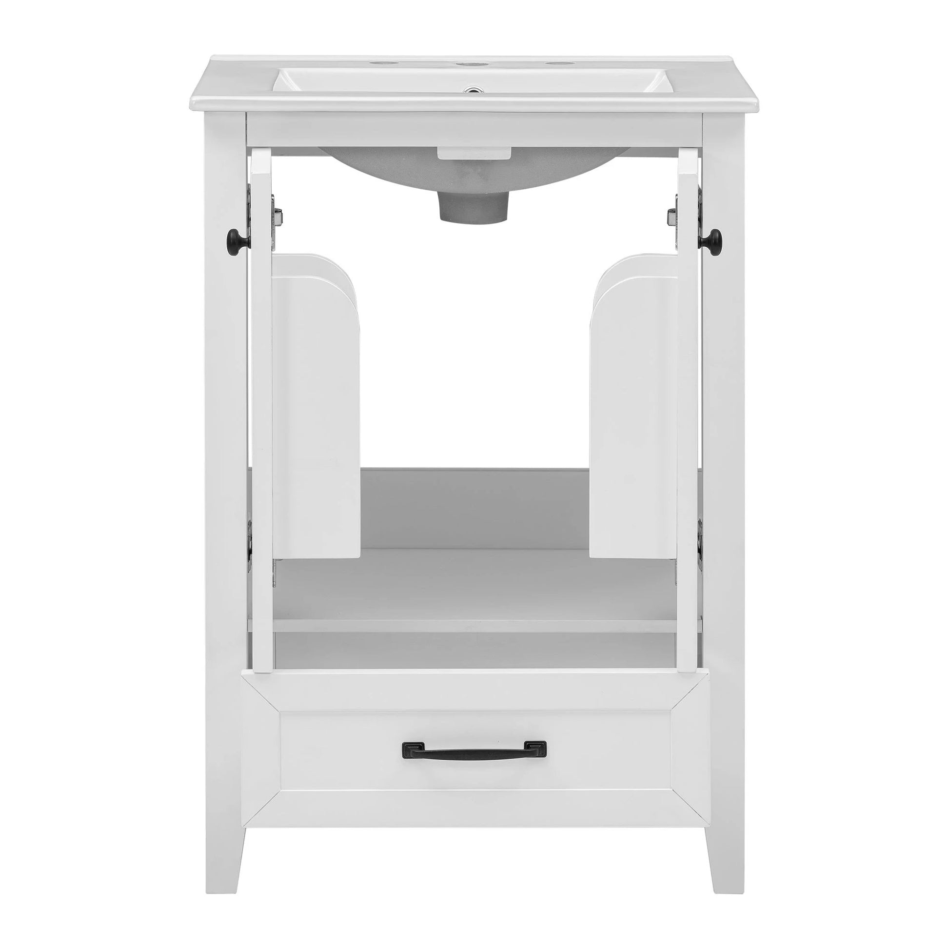 24" Bathroom Vanity with Sink, Bathroom Vanity Cabinet with One Drawer and Doors, Solid Wood and MDF, White by eprolo
