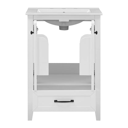 24" Bathroom Vanity with Sink, Bathroom Vanity Cabinet with One Drawer and Doors, Solid Wood and MDF, White by eprolo