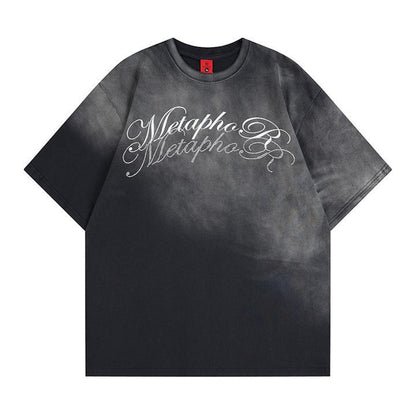 Letter hot stamping and spray dyeing short sleeved T-shirt