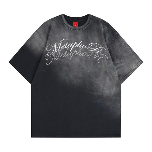 Letter hot stamping and spray dyeing short sleeved T-shirt