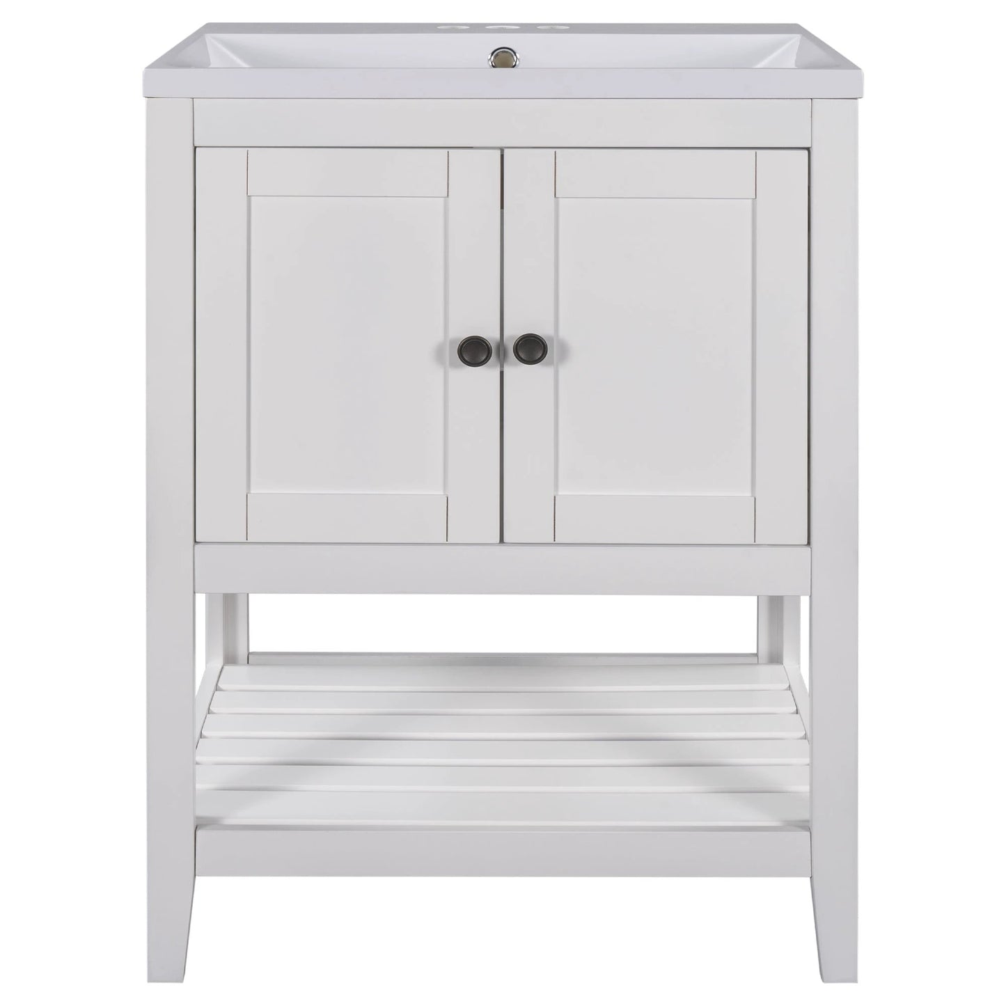 24" White Modern Sleek Bathroom Vanity Elegant Ceramic Sink with Solid Wood Frame Open Style Shelf by eprolo