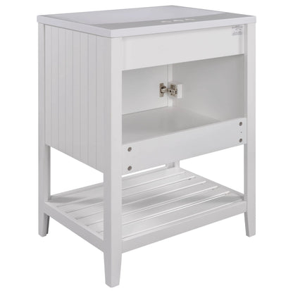 24" White Modern Sleek Bathroom Vanity Elegant Ceramic Sink with Solid Wood Frame Open Style Shelf by eprolo