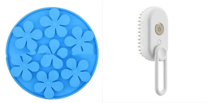 AdTec 2-piece pet grooming set: blue silicone flower-brush pad and white electric grooming brush
