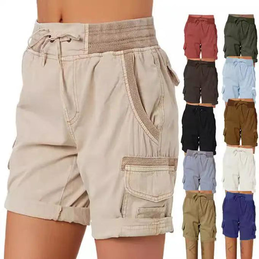 Lightweight women's cargo shorts with drawstring and deep pockets by AdTec, beige with multiple color options