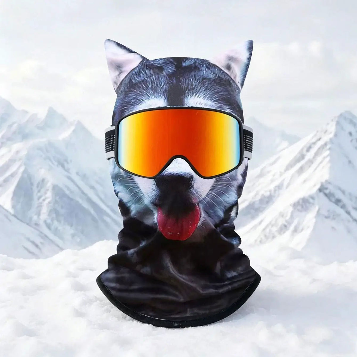 AdTec Realistic Winter Ski Balaclava with dog-face print, black thermal windproof face mask