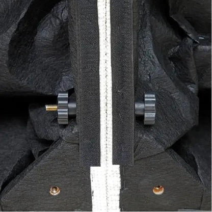 LuxeCasa modular linen sectional sofa connector hardware; black frame with exposed bolts and white zipper