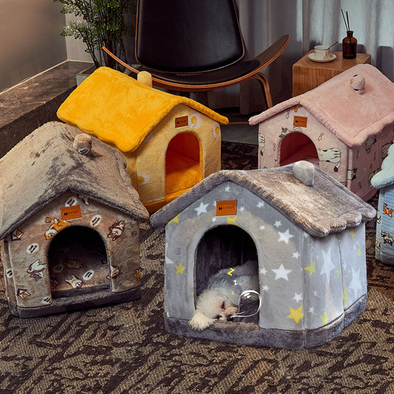 Casa de perro plegable Cama para mascotas Gato de invierno Villa para perros Cama para dormir extraíble Nido Cálido Cueva cerrada Sofá Suministros para mascotas