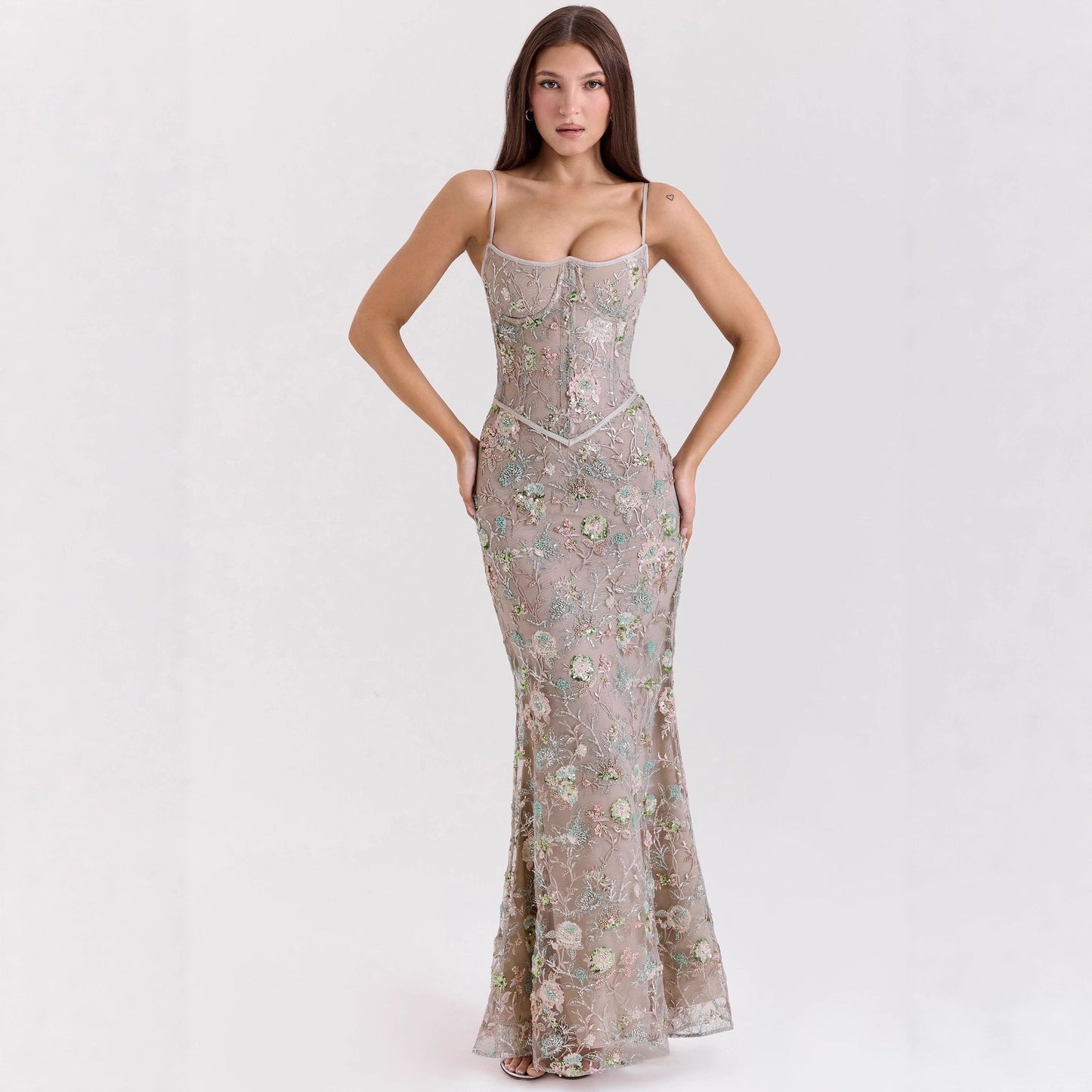 Vestido elegante y chic sin mangas con cuello bajo, espalda descubierta y cordones para mujer