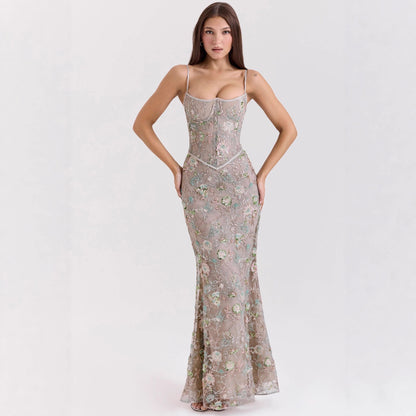 Vestido elegante y chic sin mangas con cuello bajo, espalda descubierta y cordones para mujer