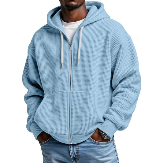 Mens AdTec light blue zip-up hoodie with kangaroo pocket and ribbed cuffs