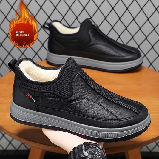 Aurelia Cozy Extra Thick Fleece Lined Winter Boots by AdTec in black leather with gray sole and plush fleece interior.