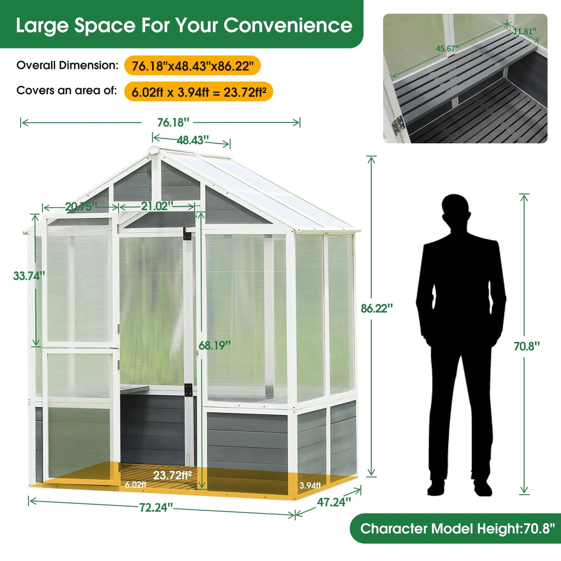 76''x48''x86'' Polycarbonate Greenhouse by eprolo