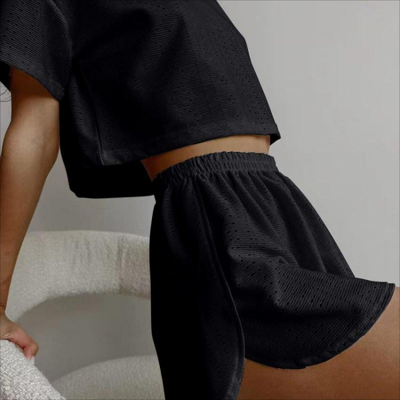 Ensemble décontracté 2 pièces avec haut court à manches courtes et short fendu élastique, vêtements de sport d'été à la mode pour femmes
