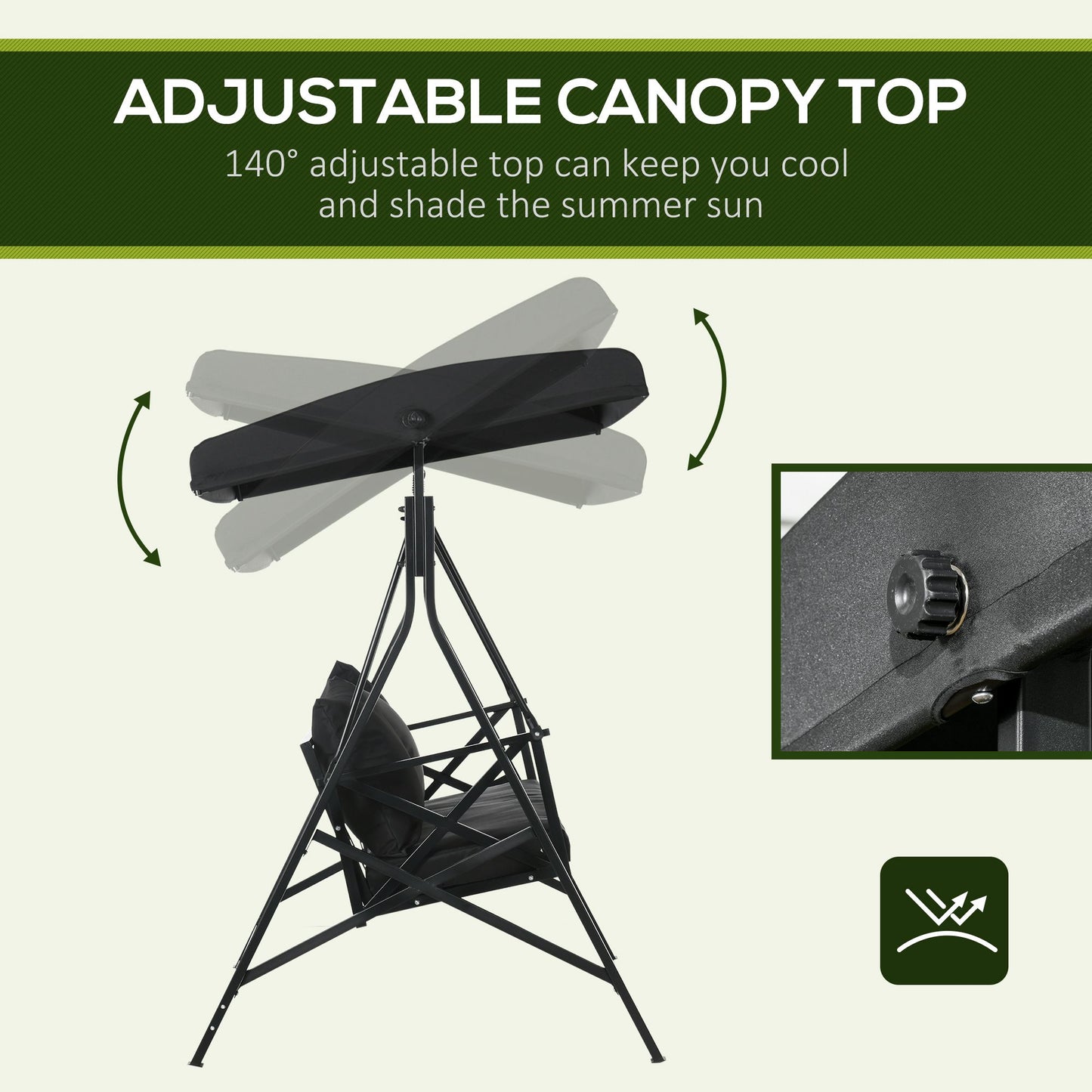 Balançoire de jardin 3 places, balancelle de porche avec coussin