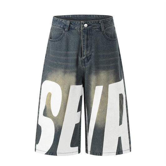 Shorts en jean vintage à grandes lettres imprimées