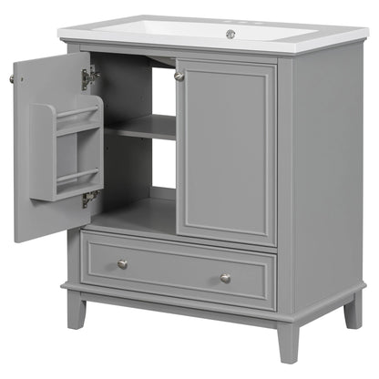 30inchgrey Bathroom Vanity with Sink ComboMulti-functional Bathroom Cabinet with Doors and Drawer Solid Frame and MDF Board by eprolo