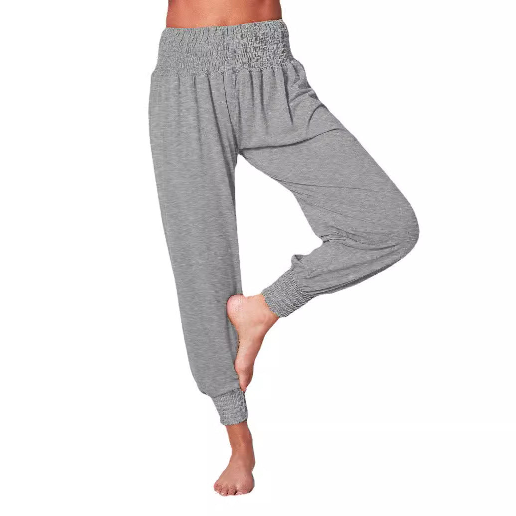 Pantalones informales sueltos de mujer de yoga deportivos de color liso con puño en el tobillo
