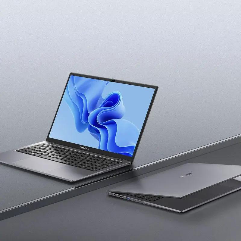 Two CHUWI laptops with silver slate-gray aluminum bodies