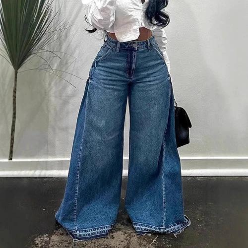 Loose Wide Leg Jeans Stitching Bell-bottom Pants Tassel Trousers by JeansDenim.Store