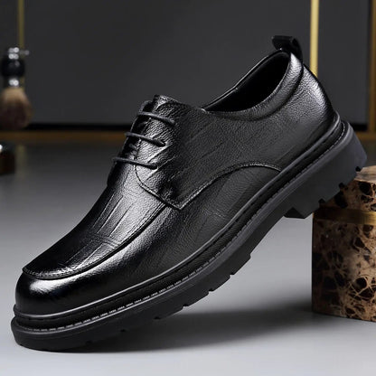 AdTec men's black leather dress shoe with lace-up design and chunky sole