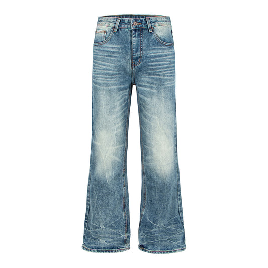 Retro Distressed Cat-Whisker Bamboo Stripe Flared Jeans