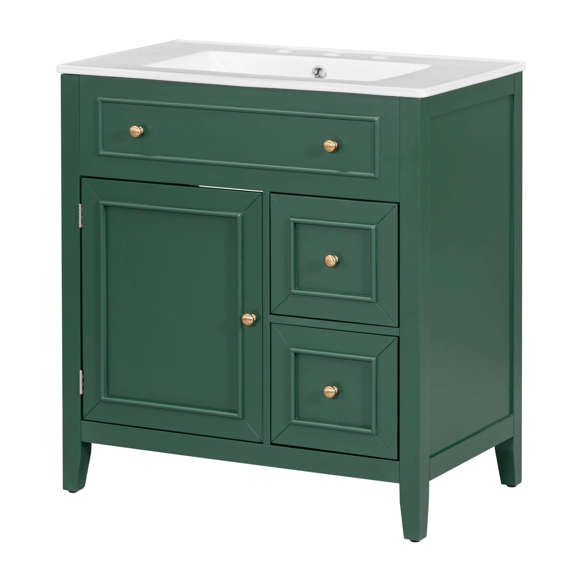 30" Bathroom Vanity with Sink Top, Bathroom Vanity Cabinet with Door and Two Drawers, Solid Wood Frame, One Package, Green by eprolo