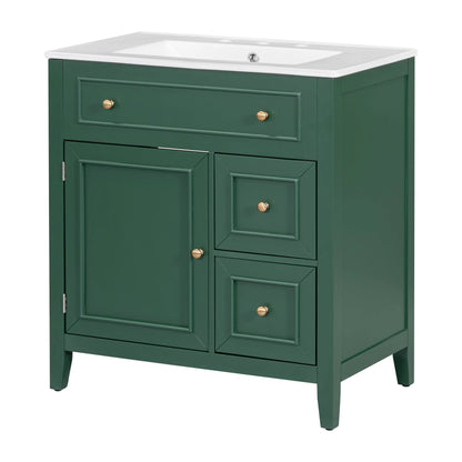 30" Bathroom Vanity with Sink Top, Bathroom Vanity Cabinet with Door and Two Drawers, Solid Wood Frame, One Package, Green by eprolo