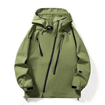 Men's workwear jacket by AdTec in olive green with hood and zip pockets